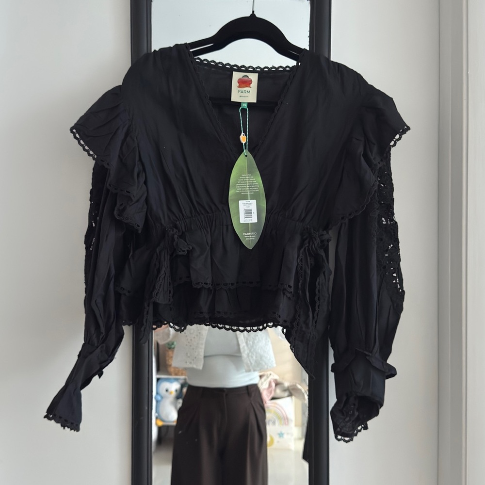 FARM Rio Black Lace Ruffle Blouse - Picture 6 of 7